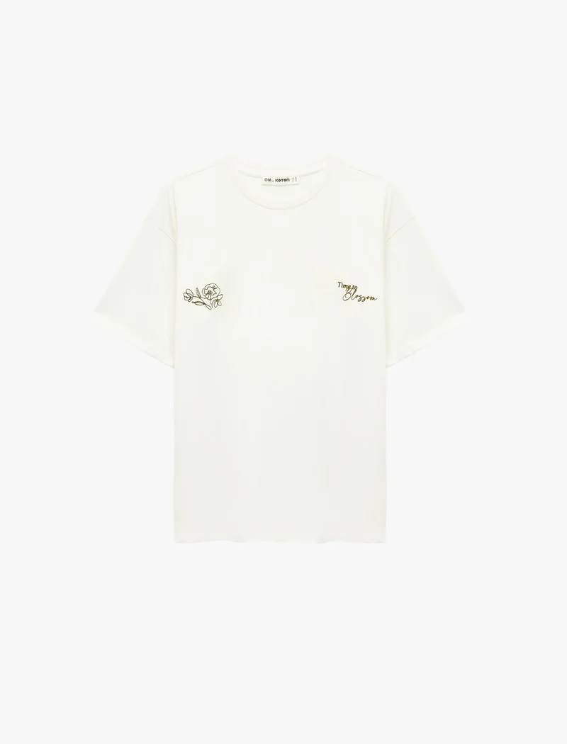 Koton  Embroidered Short Sleeves Oversized T-Shirt for Women | Best Price UAE
