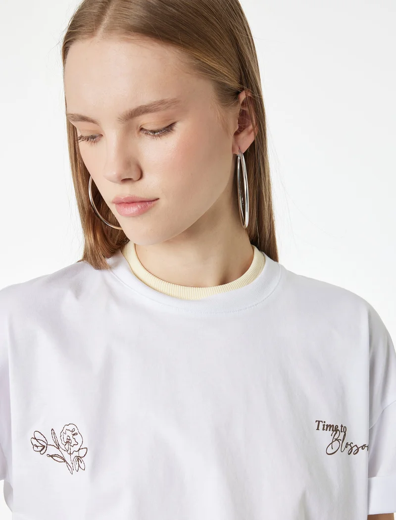Koton  Embroidered Short Sleeves Oversized T-Shirt for Women | Best Price UAE