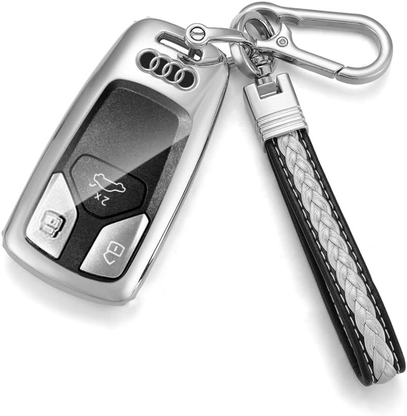 RYE TPU Silicone Full Protective Car Key Fob Cover for Audi with Leather Keychain - Image 1