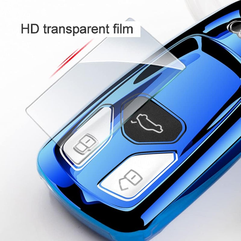 RYE TPU Silicone Full Protective Car Key Fob Cover for Audi with Leather Keychain - Image 2
