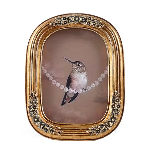 SIKOO 25x35 Mini Vintage Picture Frames Antique Small Picture Frame Table Top and Wall Mount Display Embossed Floral Antique Home Decor Bronze Gold - Image 1