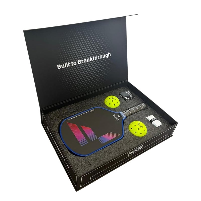 FIRSTEDGE VeloFlex T700 RAW Carbon Fibre (Spin & Textured) Thermoformed Pickleball Paddle | Carbon Friction Surface | Elongated Handle Racket | Pickleball Paddle, 2 Balls, Overgrip, Eraser (Gift Set) - Image 1