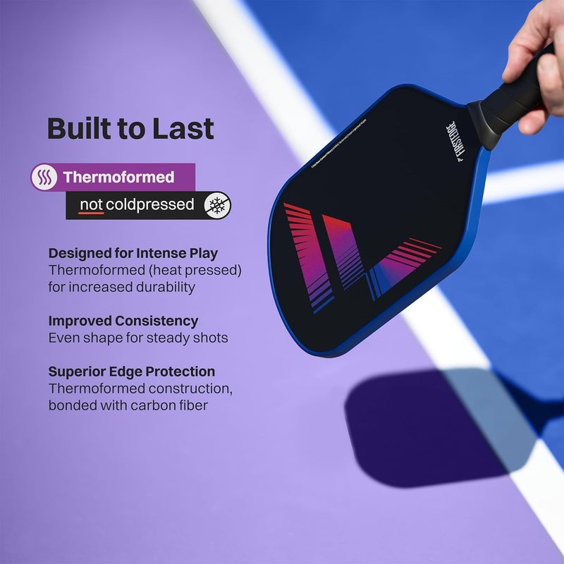 FIRSTEDGE VeloFlex T700 RAW Carbon Fibre (Spin & Textured) Thermoformed Pickleball Paddle | Carbon Friction Surface | Elongated Handle Racket | Pickleball Paddle, 2 Balls, Overgrip, Eraser (Gift Set) - Image 2