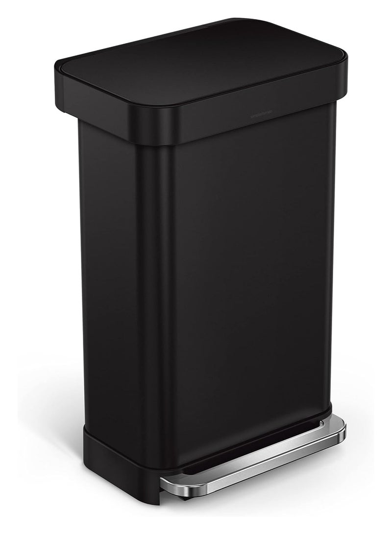 Simple Human سلة مهملات مستطيلة باللون الأسود غير اللامع مع جيب بطانة، 45 لترًا - Image 1