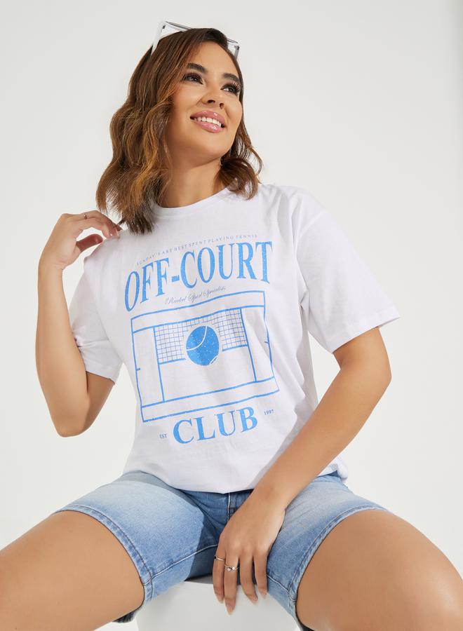 Styli Boxy Fit Off Court Distressed Graphic T-Shirt - Image 1