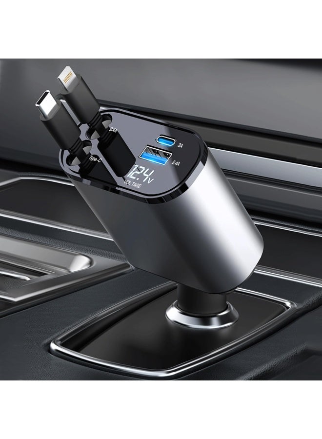 Retractable Car Charger with 100W, 4 in 1 Car Fast Charger for iPhone and Type C, Retractable Cables (31.5 inch) and 2 Charging Ports, Compatible with iPhone 15/14/13/12 Pro Max XR,iPad,Samsung - Image 1