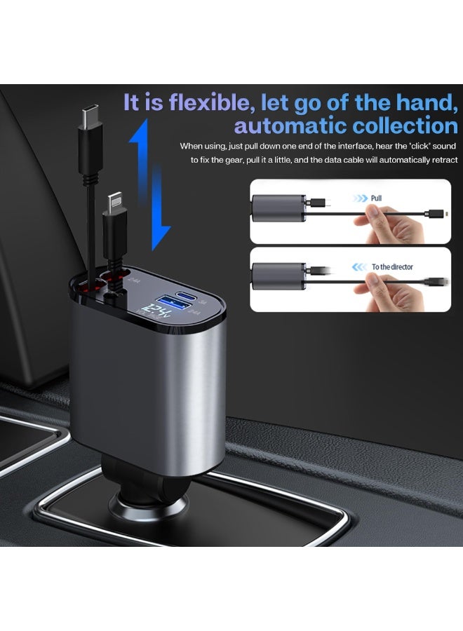 Retractable Car Charger with 100W, 4 in 1 Car Fast Charger for iPhone and Type C, Retractable Cables (31.5 inch) and 2 Charging Ports, Compatible with iPhone 15/14/13/12 Pro Max XR,iPad,Samsung - Image 5
