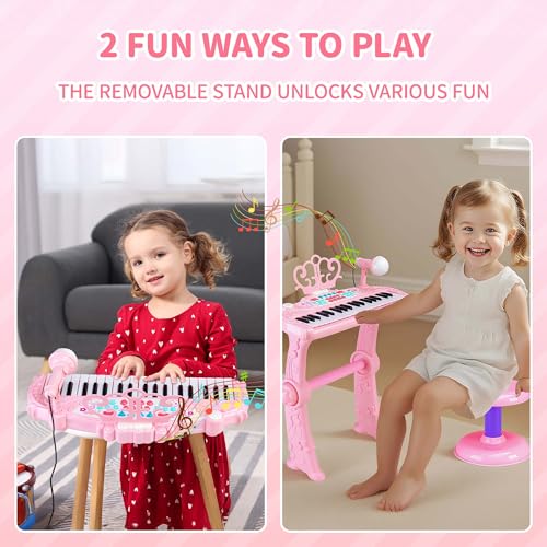 Bettina 37 Key Kids Piano Keyboard Toy with Stool Pink Toddler Piano Toy Electronic Musical Instrument Keyboard Toys Girls Birthday Gift for Ages 37 - Image 5