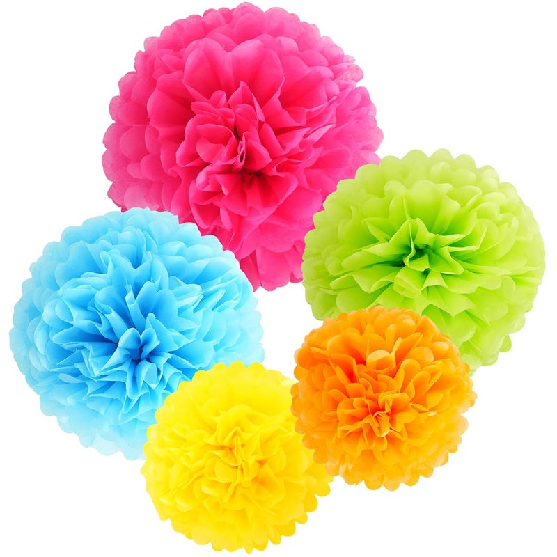 SOOKOO 15 PCS Tissue Paper Pom Poms in 14 Inch 12 Inch 10 Inch Assorted Rainbow Colors Paper Flowers Balls for Birthday Wedding Christmas Party and Festival Decorations