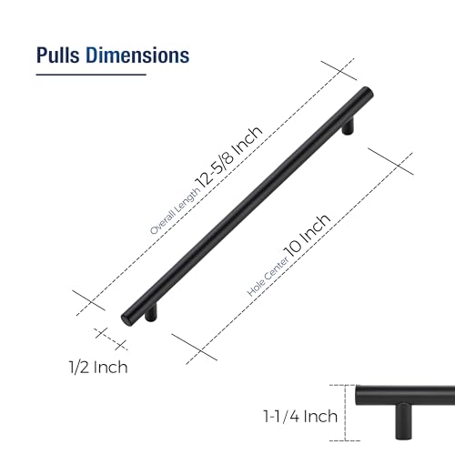 JOY DECOR 20 Pack Cabinet Handles Black Cabinet Pulls 10 in Hole Center Kitchen Hardware Stainless Steel T Bar Handles for Dresser Drawers - Image 3