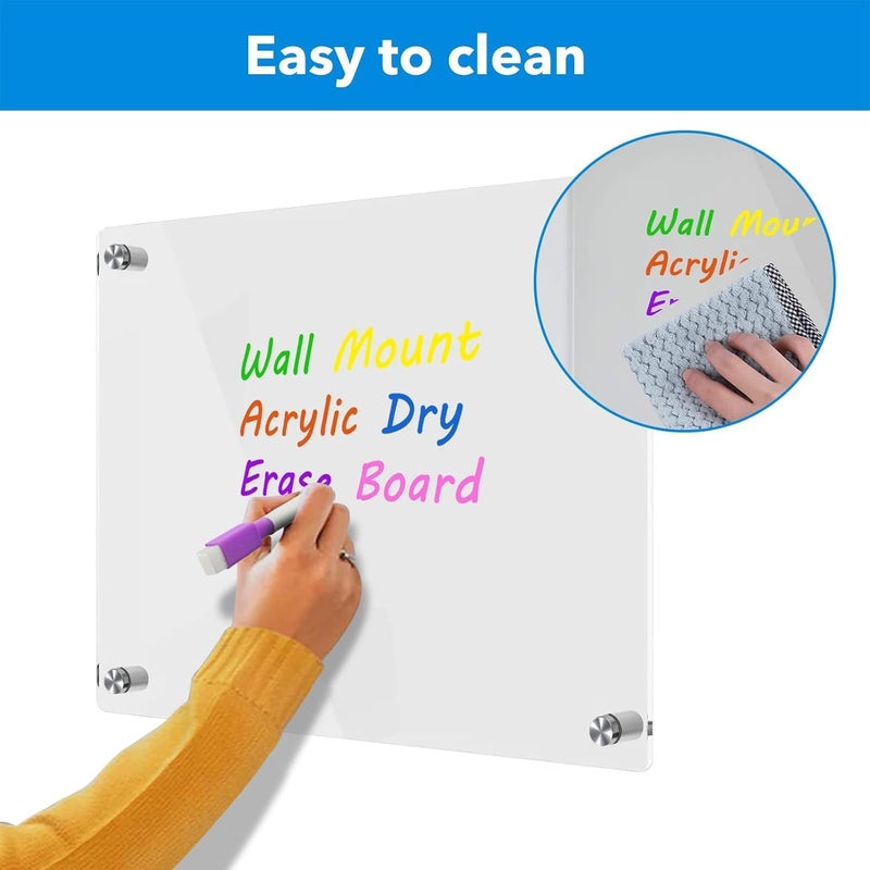 SLASA Clear Acrylic Dry Erase Board 50.8x76.2cm Wall Mount Floating Writing Board - Image 4