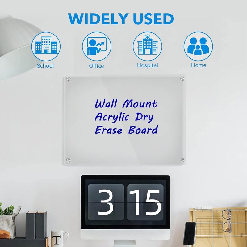 SLASA Clear Acrylic Dry Erase Board 50.8x76.2cm Wall Mount Floating Writing Board - Image 2