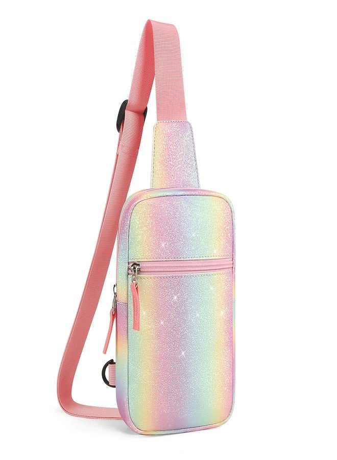 Cotmcor Small Initial Sling Bag Crossbody Bag Fanny Pack for Teens Kids, Cute Multi-colored Chest Bag Belt Bag Birthday Gifts, Rainbow Pink, Small, Casual - Image 1