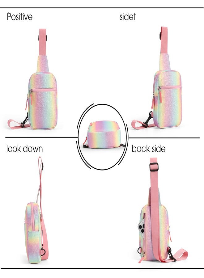 Cotmcor Small Initial Sling Bag Crossbody Bag Fanny Pack for Teens Kids, Cute Multi-colored Chest Bag Belt Bag Birthday Gifts, Rainbow Pink, Small, Casual - Image 3