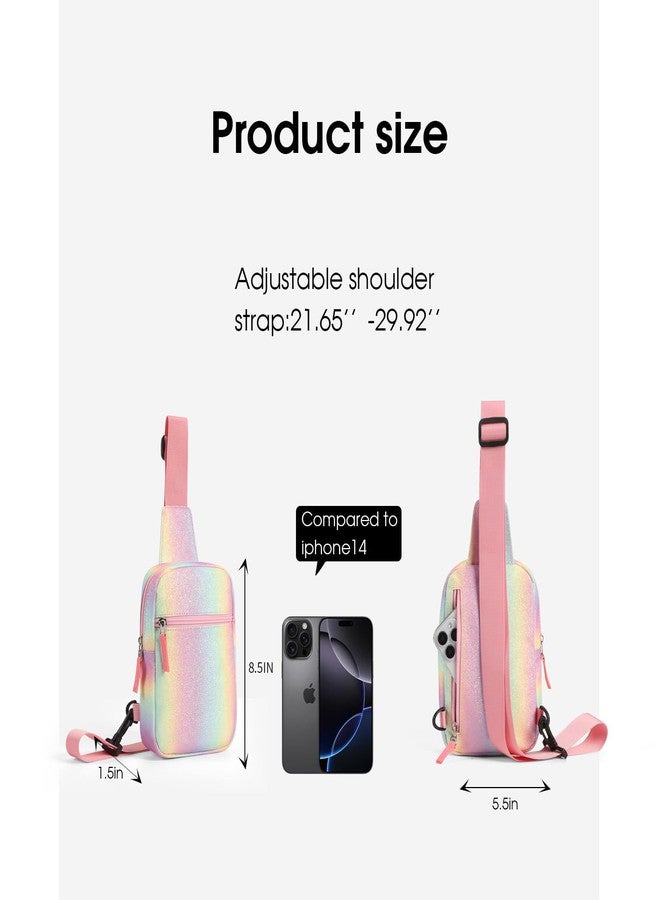 Cotmcor Small Initial Sling Bag Crossbody Bag Fanny Pack for Teens Kids, Cute Multi-colored Chest Bag Belt Bag Birthday Gifts, Rainbow Pink, Small, Casual - Image 4