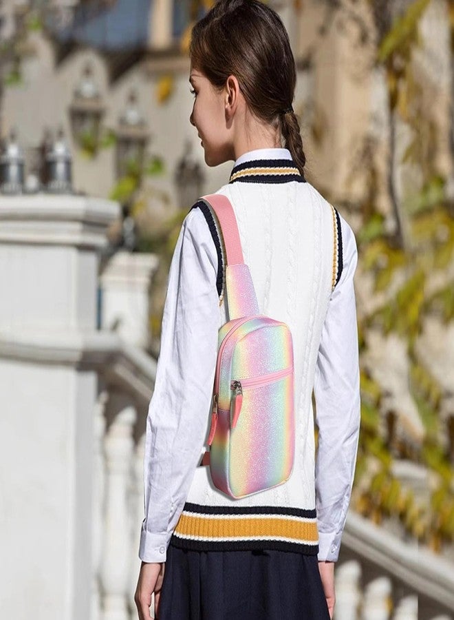Cotmcor Small Initial Sling Bag Crossbody Bag Fanny Pack for Teens Kids, Cute Multi-colored Chest Bag Belt Bag Birthday Gifts, Rainbow Pink, Small, Casual - Image 2