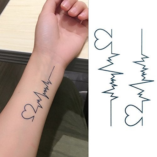 Oottati Small Cute Temporary Tattoo Heartbeat Wrist (Set of 2) - Image 1