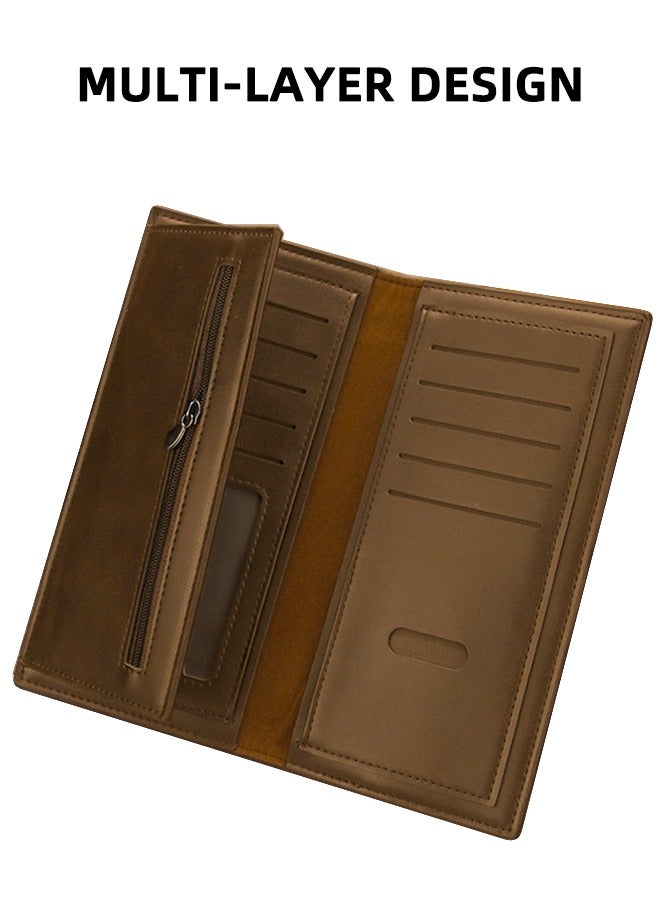 مينبنس محفظة رجالية - محفظة رجالية طويلة متعددة الوظائف ذات سعة كبيرة - محفظة بسحاب متعددة الفتحات للبطاقات ومشبك نقود ومحفظة أعمال بتقنية تحديد الهوية بموجات الراديو - Image 2