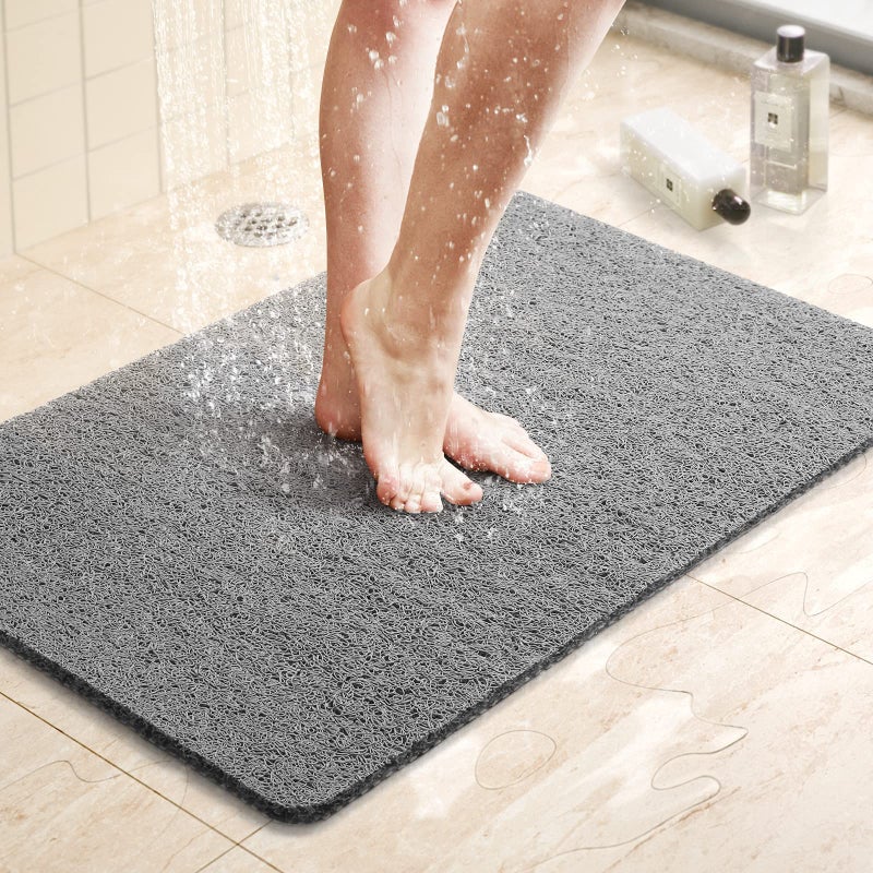 LuxStep Shower Mat Bathtub Mat24x16 inch NonSlip Bath Mat with Drain Quick Drying PVC Loofah Bathmat for TubShowerBathroom Phthalate FreeGrey