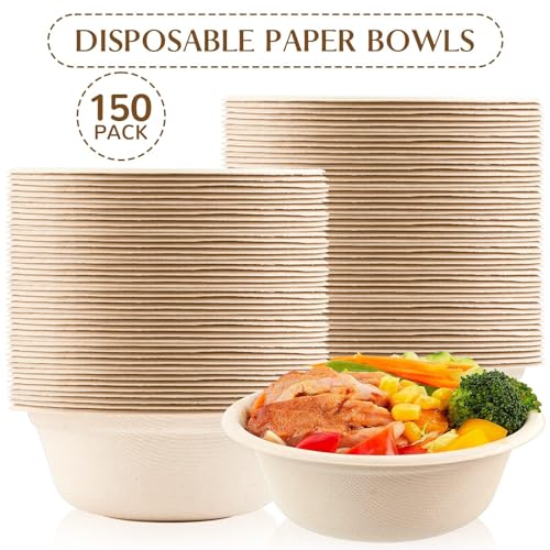 ZORRITA 150 Pack 12 oz Compostable Paper Bowls Small Disposable Soup Bowls Natural Sugarcane Biodegradable Bowls for Ice Cream, Desserts, Salads, Pet Food - Image 3