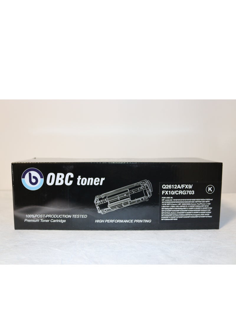 OBC Compatible Laser Black for HP Q2612A and Canon FX9/FX10/CRG703 - Prints up to 2,000 pages in high quality - Image 1