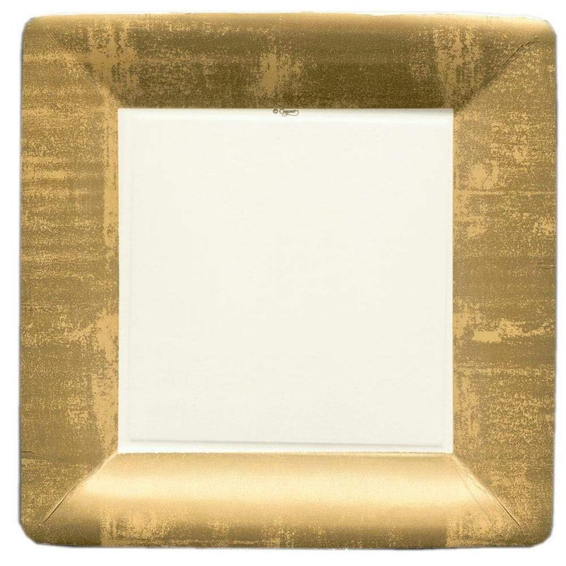 Entertaining with Caspari Square Dinner Plates Gold LeafIvory 8Pack