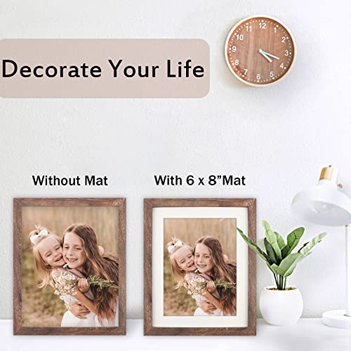 ORIVAN 8x10 Picture Frame Wood Display Picture 6x8 with Mat or 8x10 without Mat Distressed Brown Photo Frame for Wall and Tabletop Decoration - Image 2