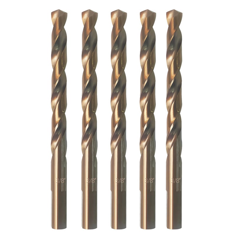 ZNXIMER Cobalt Drill Bit 38 Twist Drill Bits M35 High Speed Steel Jobber Length Drill Bit 135 Degree Tip for Hard Metal Stainless Steel Cast Iron with Index Storage Case Pack of 5 pcs