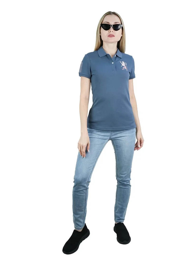 GIORDANO Women's Cotton Lycra 3D Lion Embroidery Polo