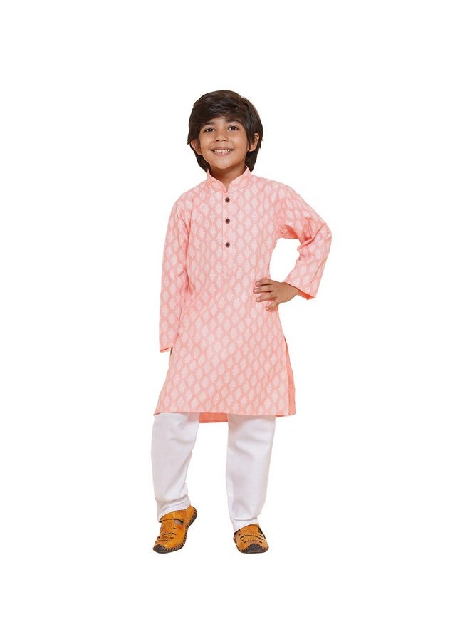 AJ Dezines - AJ DEZINES Kids Ethnic Wear Cotton Printed Pink Kurta Pyjama Set For Boys (Twister-K-3047-PINK-6) - Image 1