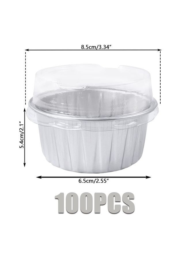 HOMESTAR 100Pcs Aluminum Cups with Lids,5oz Disposable Ramekin Baking Cups Muffin Liners Mini Pie Pans Foil Cupcake Containers for Christmas Party Wedding,Silver - Image 3