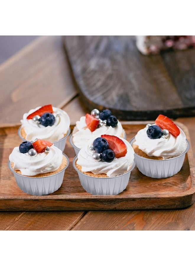 HOMESTAR 100Pcs Aluminum Cups with Lids,5oz Disposable Ramekin Baking Cups Muffin Liners Mini Pie Pans Foil Cupcake Containers for Christmas Party Wedding,Silver - Image 2
