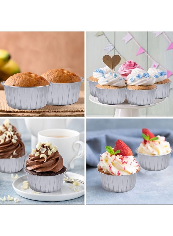 HOMESTAR 100Pcs Aluminum Cups with Lids,5oz Disposable Ramekin Baking Cups Muffin Liners Mini Pie Pans Foil Cupcake Containers for Christmas Party Wedding,Silver - Image 5
