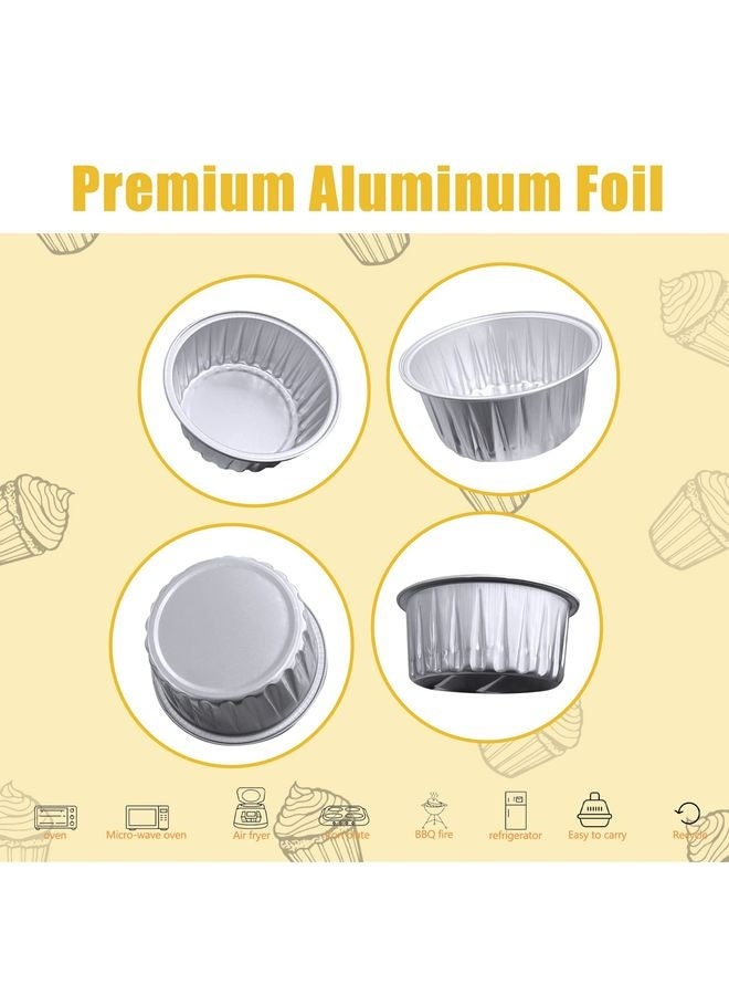 HOMESTAR 100Pcs Aluminum Cups with Lids,5oz Disposable Ramekin Baking Cups Muffin Liners Mini Pie Pans Foil Cupcake Containers for Christmas Party Wedding,Silver - Image 4