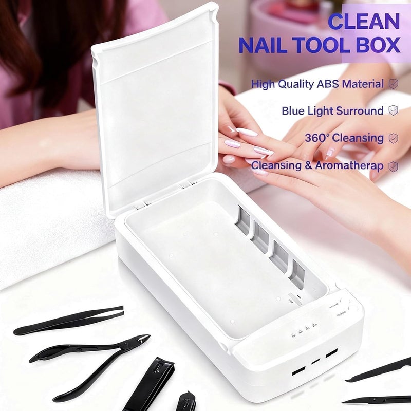 ALLGLAM صندوق تعقيم أدوات الأظافر، ALLGLAM صندوق تعقيم محمول USB لأدوات مانيكير الأظافر، ملاقط التجميل، الوشم، تنظيف الهاتف المحمول (أبيض) - Image 3