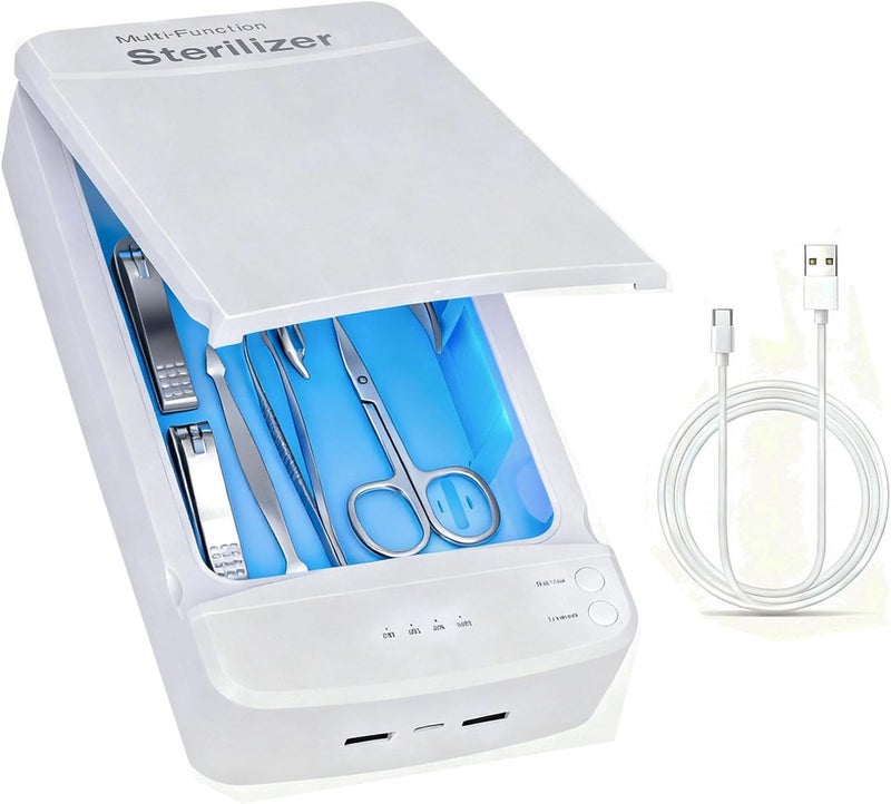 ALLGLAM صندوق تعقيم أدوات الأظافر، ALLGLAM صندوق تعقيم محمول USB لأدوات مانيكير الأظافر، ملاقط التجميل، الوشم، تنظيف الهاتف المحمول (أبيض) - Image 1
