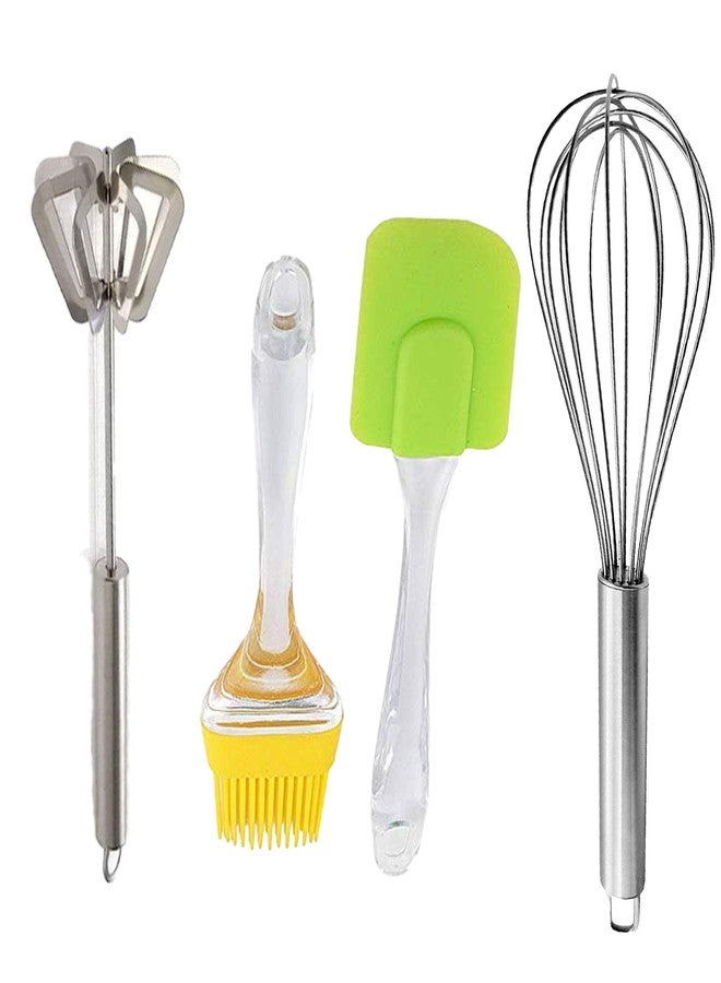 IDEAL PRIME Rust Proof Stainless Steel Manual hand Blender Whisk Silicone Brush Set Of 3 Durable Steel Mathani Lassi Maker Silicone Brush Whisk Egg Beater Mixer Kitchen Tools Pack Of 3 - Image 1