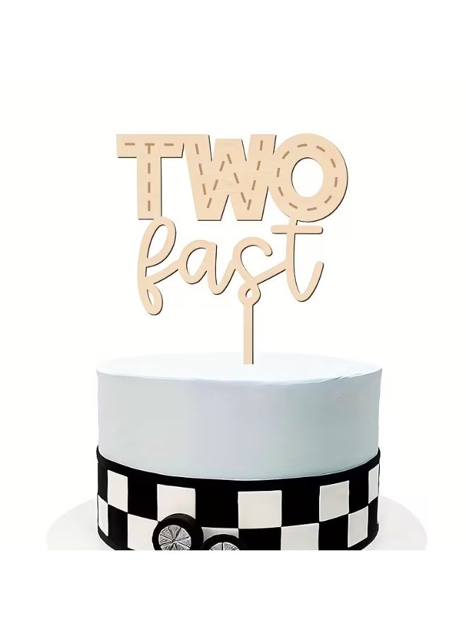 يلازيلا زينة كعكة خشبية لعيد الميلاد الثاني (عبارة "Two Fast") - Image 1