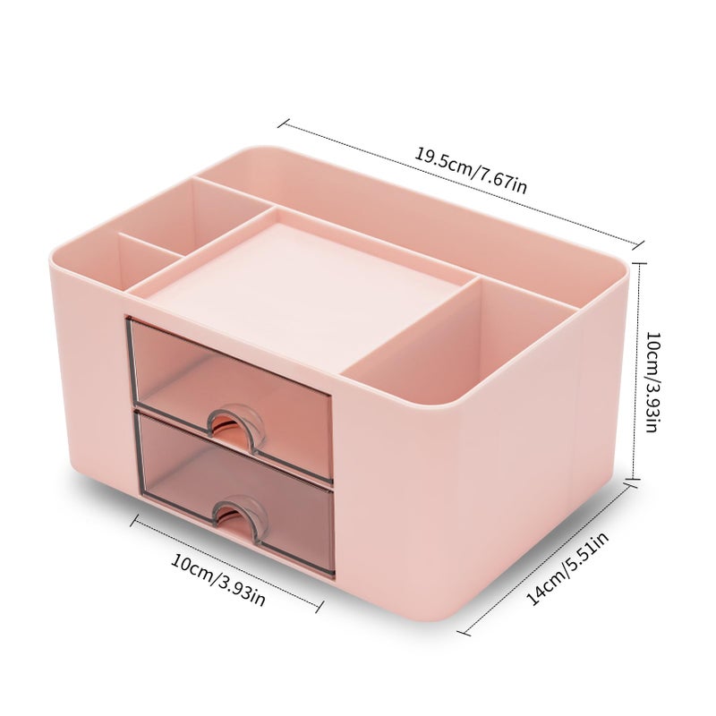 RISEMART Desk Organiser with 2 Drawers, Desk Tidy Organiser with Pen Holder, Large Capacity Desktop Organizer Stationery Storage Box for School Office Home Makeup Desk Supplies (Pink) - Image 3