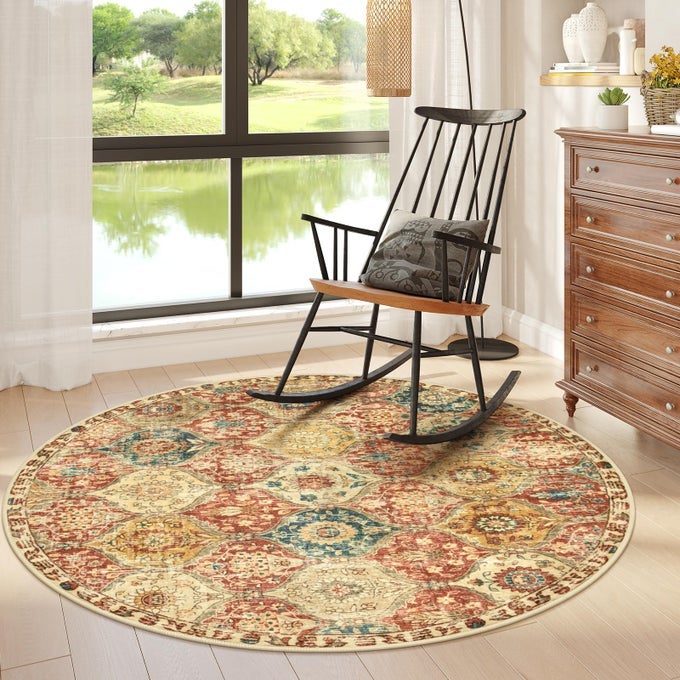 LAHOME MOROCCAN TRELLIS WASHABLE ROUND RUGS NONSLIP SOFT ROUND RUG 4FT ULTRATHIN SMALL VINTAGE CIRCLE CARPET FOR ENTRYWAY KITCHEN BEDROOM NURSERY BATHROOM REDORANGE