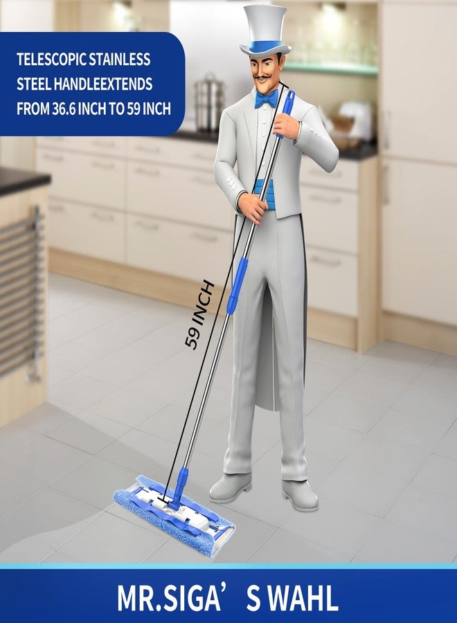Mr Siga MR.SIGA Professional Microfiber Mop for Hardwood, Laminate, Tile Floor Cleaning, Stainless Steel Telescopic Handle - 3 Reusable Flat Mop Refills and 1 Dirt Removal Scrubber Included - Image 2