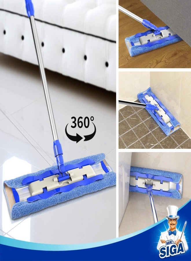 Mr Siga MR.SIGA Professional Microfiber Mop for Hardwood, Laminate, Tile Floor Cleaning, Stainless Steel Telescopic Handle - 3 Reusable Flat Mop Refills and 1 Dirt Removal Scrubber Included - Image 4