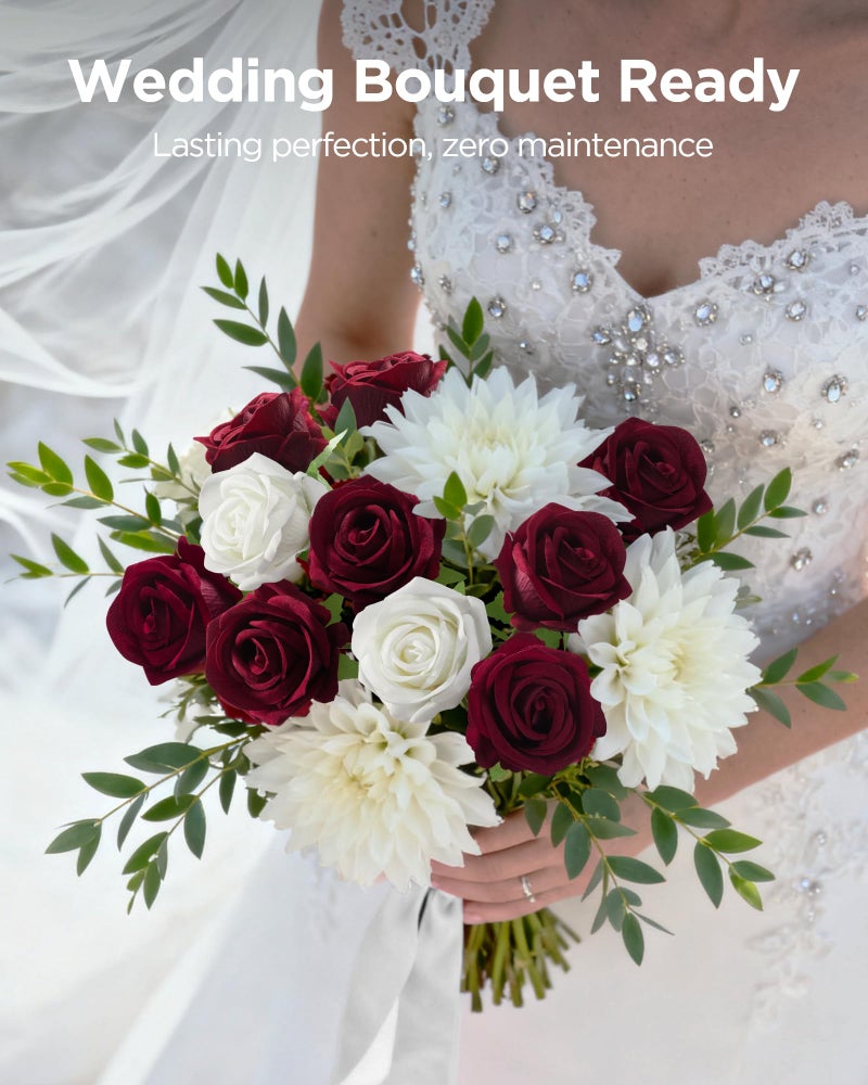 InnoGear 50 Pcs Burgundy Roses Artificial Flowers, Fake Velvet Silk Red Rose Bulk Faux Flower for Decoration Wedding Centerpieces Proposal Bridal Bouquets Shower Party Home Floral Decor (50, Burgundy) - Image 4