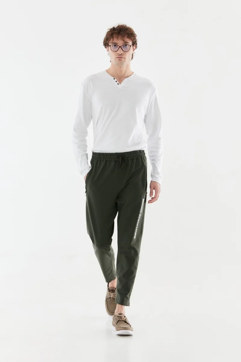 FullaModa Printed Elastic Waist Pipe Leg Sweatpants