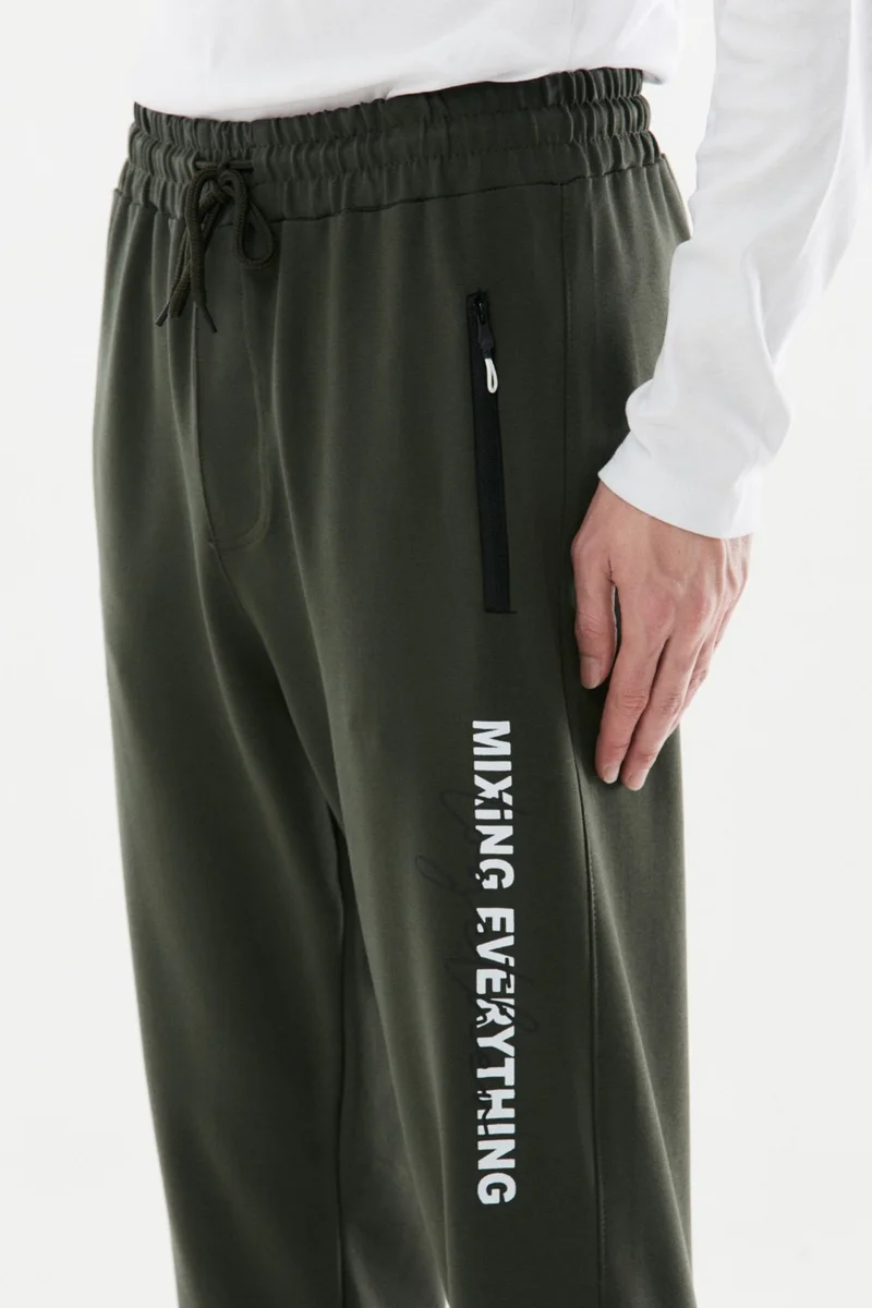 FullaModa Printed Elastic Waist Pipe Leg Sweatpants