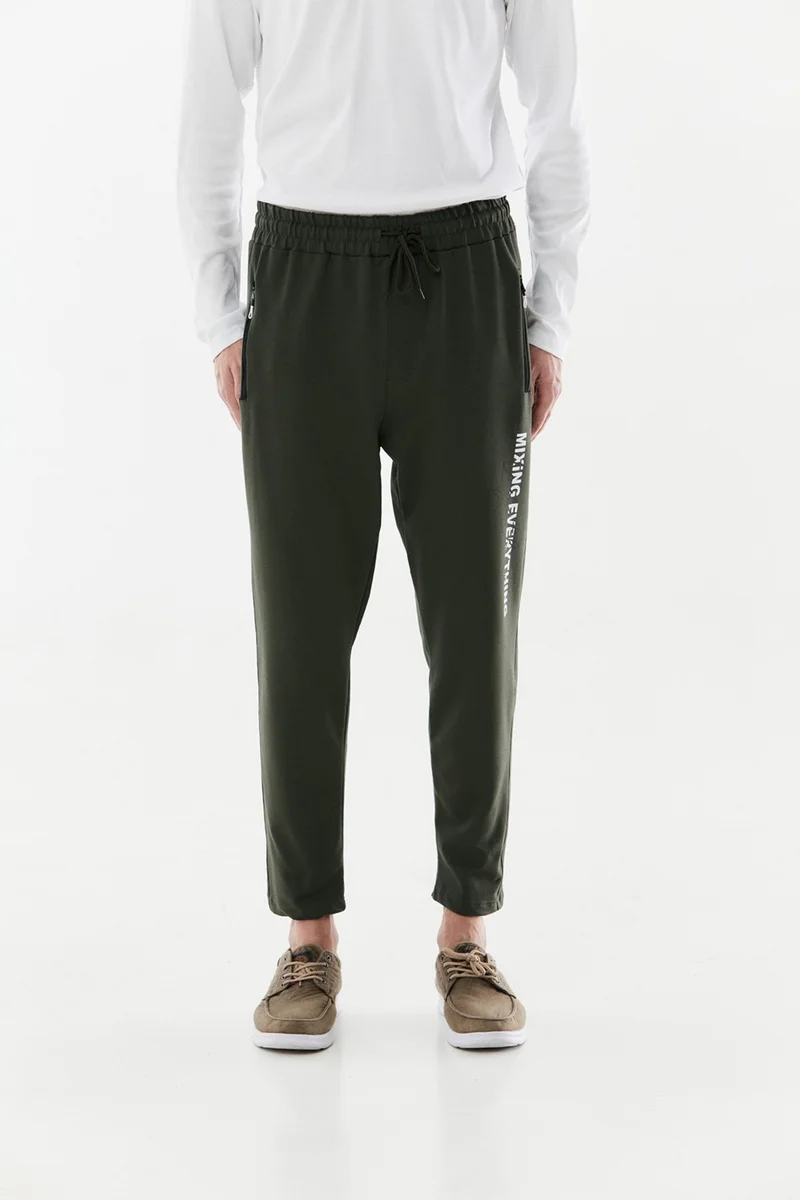 FullaModa Printed Elastic Waist Pipe Leg Sweatpants