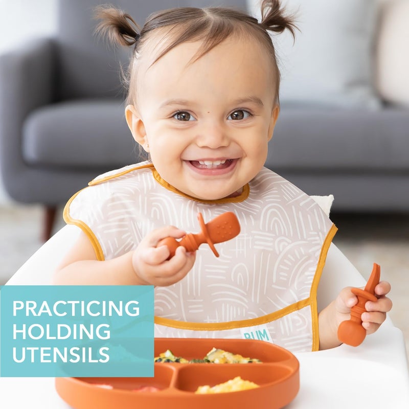 Bumkins Baby Utensils Set, Chewtensils Silicone Spoons for Dipping, Self-Feeding, Baby Led Weaning, Trainer Learning, First Stage Eating, Soft Practice Fork and Spoon, Babies 6 Months, Clay - Image 2