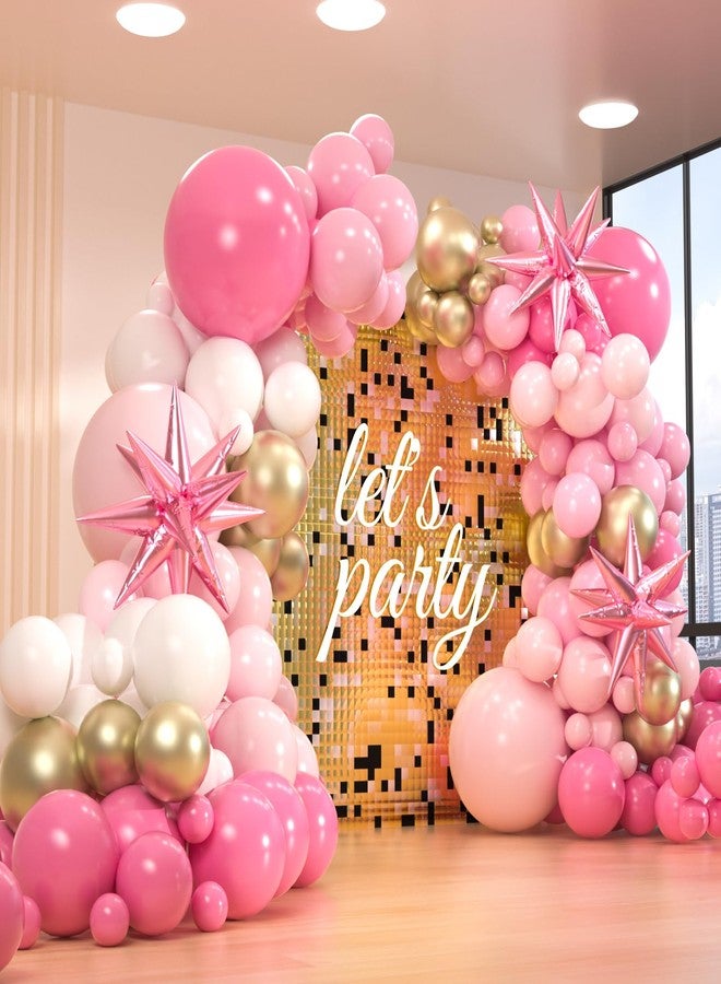 OWPFJG 161pcs Pink Balloons Arch Kit, Pastel Macaron Pink and Gold White Balloons With 3pcs Starburst Foil Balloons for Birthday Baby Shower Bridal Shower Wedding Valentine’s Party Decorations - Image 1