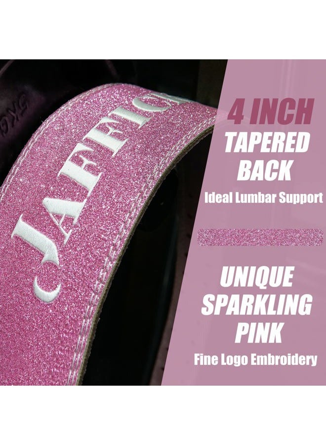 Jaffick Weight Lifting Belt For Ladies (4" Wide) Sparkling Pink embroidery Leather Gym Belts Lower Waist Back Support For Women Fitness Squat Deadlift Cross Training Gym Powerlifting Workout - Image 2