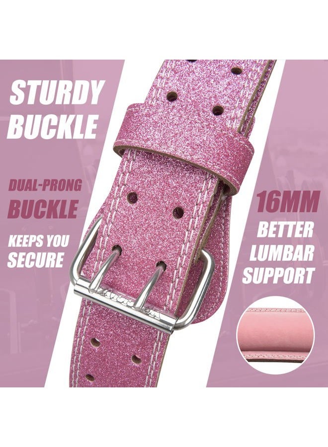 Jaffick Weight Lifting Belt For Ladies (4" Wide) Sparkling Pink embroidery Leather Gym Belts Lower Waist Back Support For Women Fitness Squat Deadlift Cross Training Gym Powerlifting Workout - Image 3